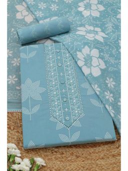 Soch - Womens Powder Blue Cotton Dress Material with Floral Print Beads