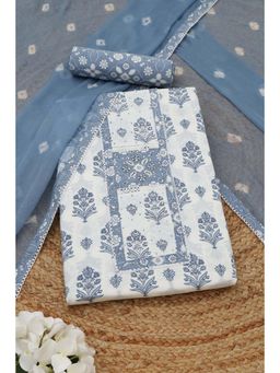 Soch - Womens White Cotton Dress Material with Floral Print Beads