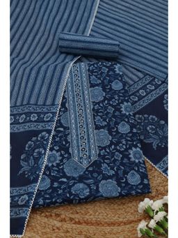 Soch - Womens Navy Blue Cotton Dress Material with Floral Print Sequins