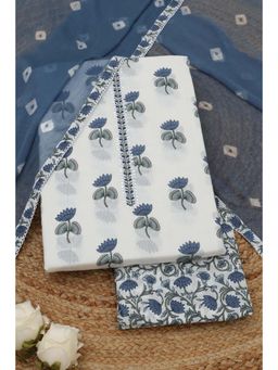 Soch - Womens Off White Cotton Dress Material with Floral Print Cutdana
