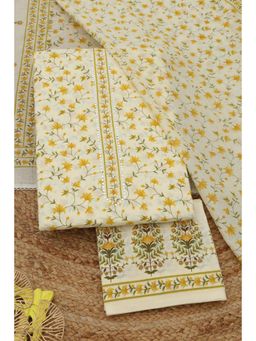 Soch - Womens Light Yellow Cotton Dress Material with Floral Print Sequins