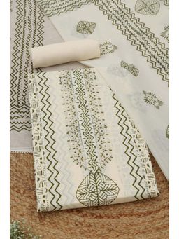 Soch - Womens Green Cotton Dress Material with Ethnic Motifs