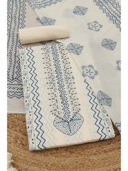 Soch - Womens White Cotton Dress Material with Ethnic Motifs
