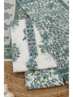 Soch - Womens Blue Cotton Dress Material with Floral Print Beads