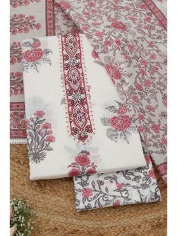 Soch - Womens Pink Cotton Dress Material with Floral Print Beads