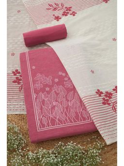 Soch - Womens Blush Pink Cotton Dress Material with Botanical Thread Work