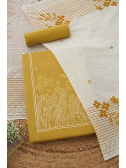 Soch - Womens Mustard Cotton Dress Material with Botanical Thread Work