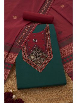 Soch - Womens Green Cotton Dress Material with Ethnic Motifs Faux Mirror