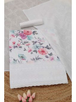 Soch - Womens Cream Cotton Dress Material with Floral Print Sequins