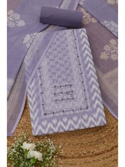 Soch - Womens Lavender Linen Dress Material with Printed Print Faux Mirror
