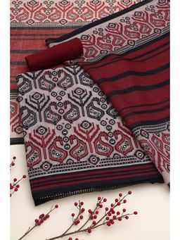 Soch - Womens Beige Linen Dress Material with Paisley Print Mirror