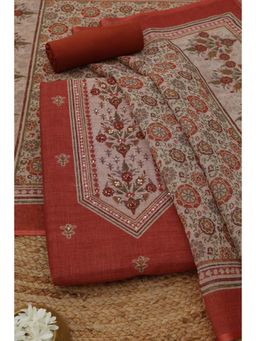 Soch - Womens Rust Linen Shimmer Dress Material with Floral Print Sequins