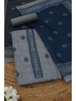 Soch - Womens Navy Blue Chanderi Dress Material with Geometric Print Sequins