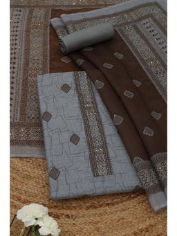 Soch - Womens Brown Chanderi Dress Material with Geometric Print Sequins