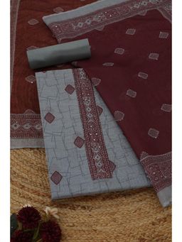 Soch - Womens Maroon Chanderi Dress Material with Geometric Print Sequins