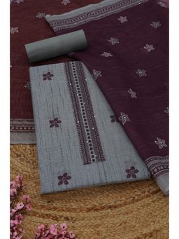 Soch - Womens Purple Chanderi Dress Material with Floral Print Sequins