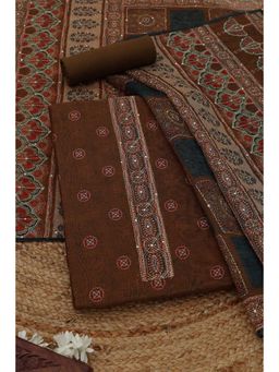 Soch - Womens Brown Chanderi Dress Material with Ethnic Motifs Sequins