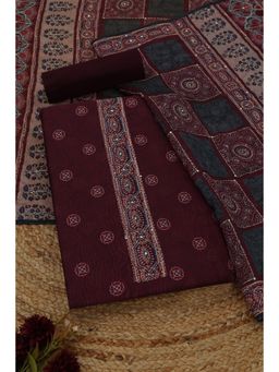 Soch - Womens Maroon Chanderi Dress Material with Ethnic Motifs Sequins