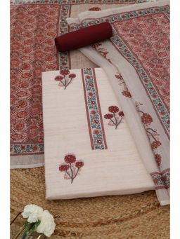 Soch - Womens White Chanderi Dress Material with Botanical Sequins