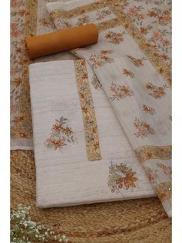 Soch - Womens Mustard Chanderi Dress Material with Floral Print Sequins