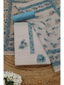 Soch - Womens Blue Chanderi Dress Material with Floral Print Sequins