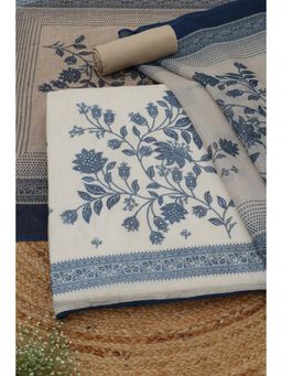 Soch - Womens White Linen Dress Material with Floral Print Sequins