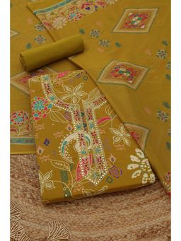 Soch - Womens Mustard Cotton Dress Material with Floral Print Beads