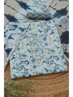 Soch - Womens Powder Blue Cotton Dress Material with Floral Print Mirror and Stone