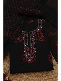 Soch - Womens Black Cotton Dress Material with Floral Print Mirror and Stone