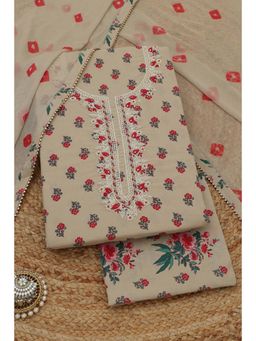 Soch - Womens Beige Cotton Dress Material with Floral Print Pearl