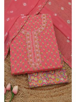 Soch - Womens Pink Cotton Dress Material with Floral Print Beads