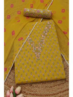 Soch - Womens Mustard Cotton Dress Material with Floral Print Thread Work