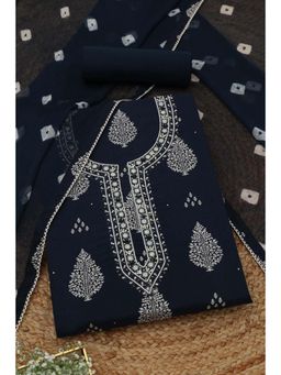 Soch - Womens Navy Blue Cotton Dress Material with Botanical Beads