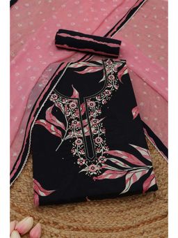 Soch - Womens Black Cotton Dress Material with Floral Print Beads