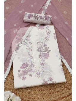 Soch - Womens Off White Cotton Dress Material with Floral Print Beads and Stones