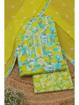 Soch - Womens Light Green Cotton Dress Material with Floral Print Beads