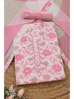 Soch - Womens Pink Cotton Dress Material with Floral Print Beads