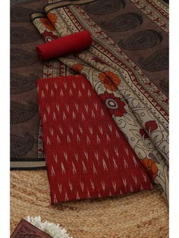 Soch - Womens Maroon Maheshwari Silk Dress Material with Abstract Print
