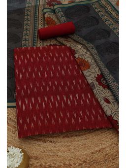 Soch - Womens Maroon Maheshwari Silk Dress Material with Abstract Print