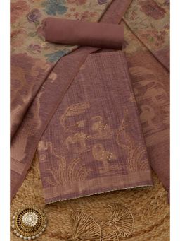 Soch - Womens Onion Pink Art Silk Dress Material with Botanical Zari Woven