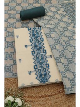 Soch - Womens Teal Chanderi Dress Material with Woven Design