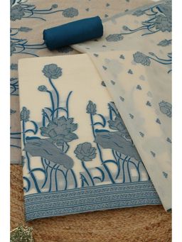 Soch - Womens Blue Chanderi Dress Material with Botanical