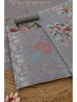 Soch - Womens Grey Chanderi Dress Material with Floral Print Thread Work