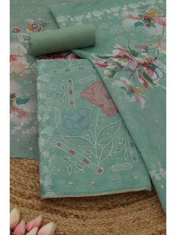 Soch - Womens Turquoise Blue Chanderi Dress Material with Floral Print Thread Work