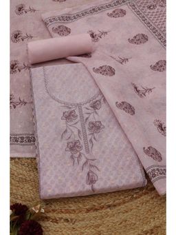 Soch - Womens Blush Pink Chanderi Dress Material with Floral Print Thread Work