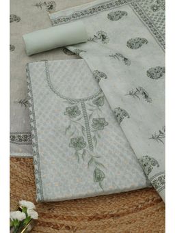 Soch - Womens Olive Chanderi Dress Material with Floral Print Thread Work