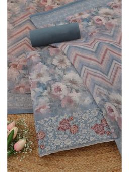 Soch - Womens Powder Blue Linen Shimmer Dress Material with Floral Print Sequence Work