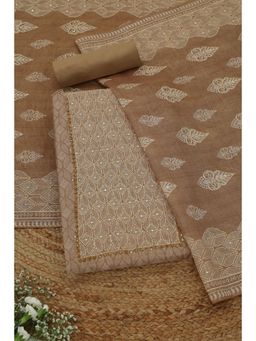 Soch - Womens Light Gold Chanderi Dress Material with Geometric Print Sequins