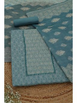 Soch - Womens Teal Chanderi Dress Material with Geometric Print Sequins