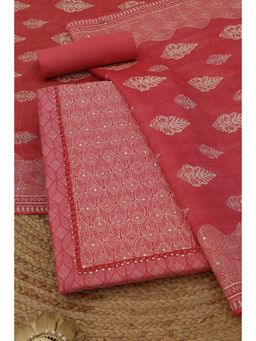 Soch - Womens Peach Chanderi Dress Material with Geometric Print Sequins